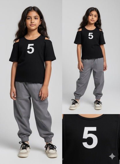 Black Cold Shoulder Trendy Sporty Top for Girls