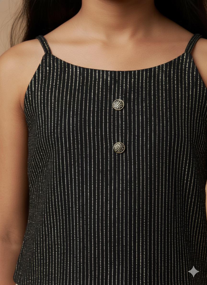 Girls Black Striped Spaghetti Top – Elegant & Comfy Casual Wear