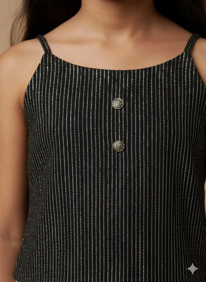 Girls Black Striped Spaghetti Top – Elegant & Comfy Casual Wear
