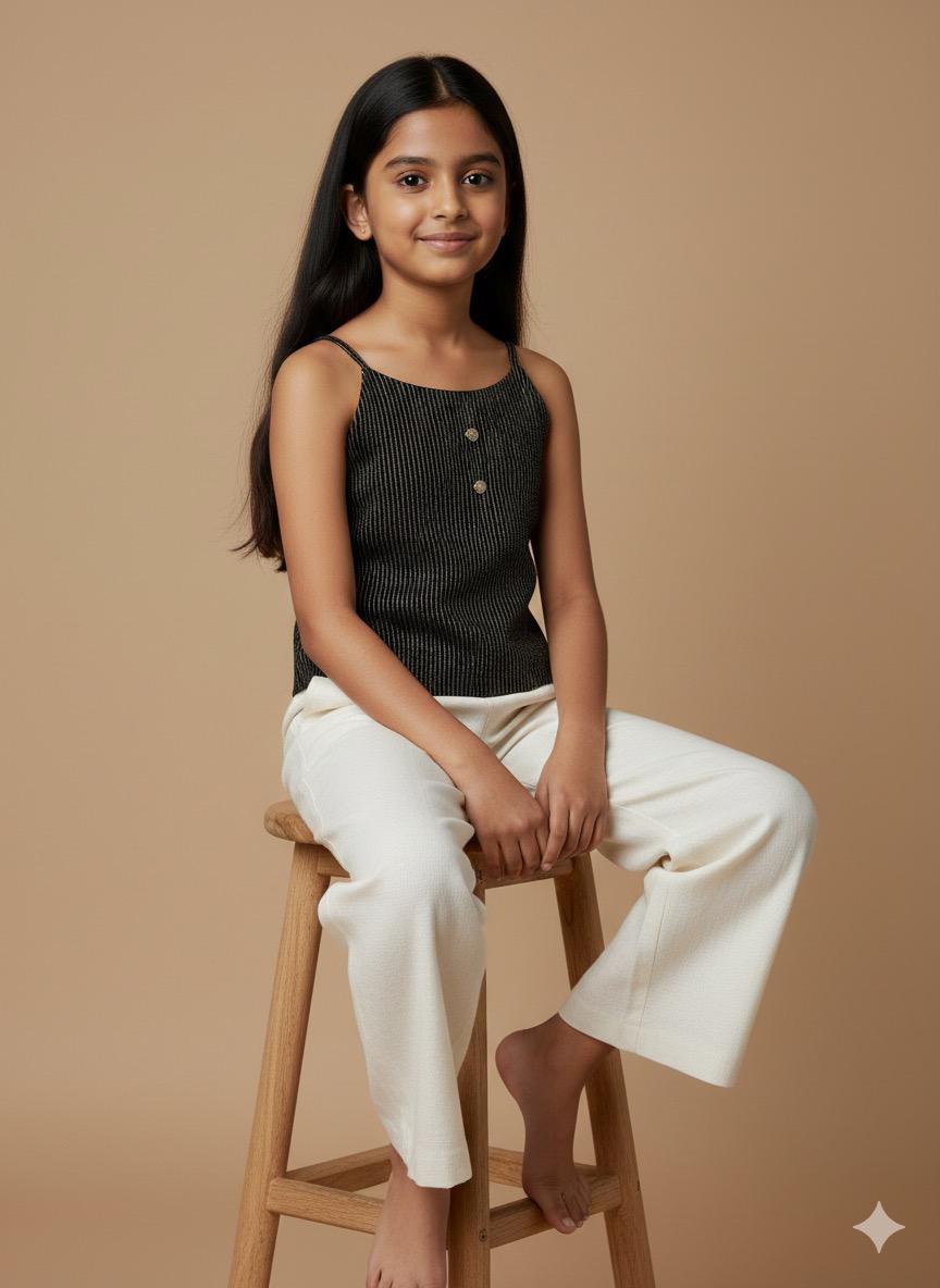 Girls Black Striped Spaghetti Top – Elegant & Comfy Casual Wear