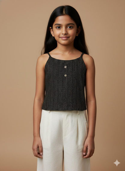 Girls Black Striped Spaghetti Top – Elegant & Comfy Casual Wear