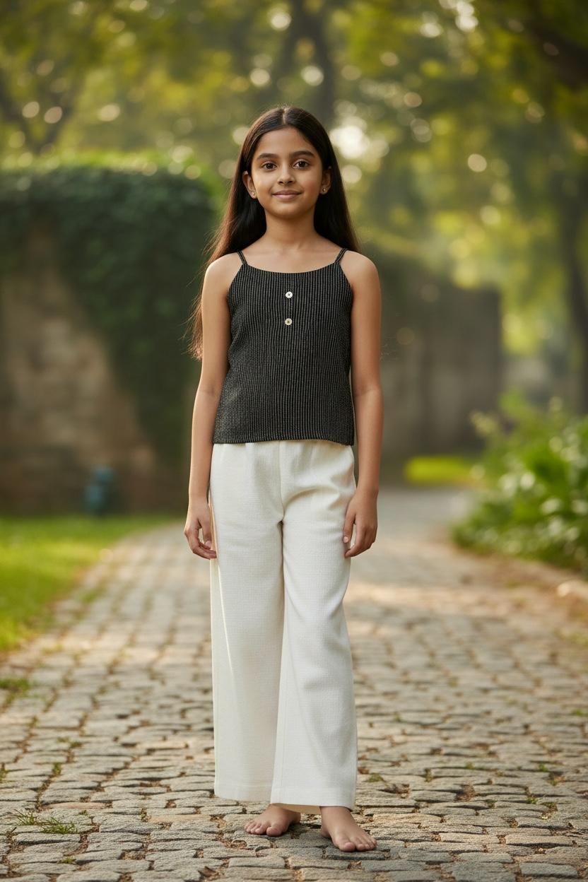 Girls Black Striped Spaghetti Top – Elegant & Comfy Casual Wear