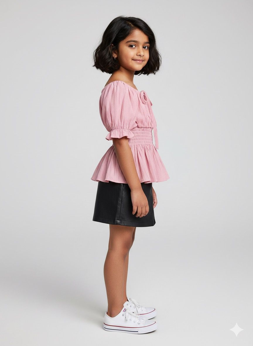 Girls Pink Puff Sleeve Smocked Peplum Top – Cute Summer & Party Wear