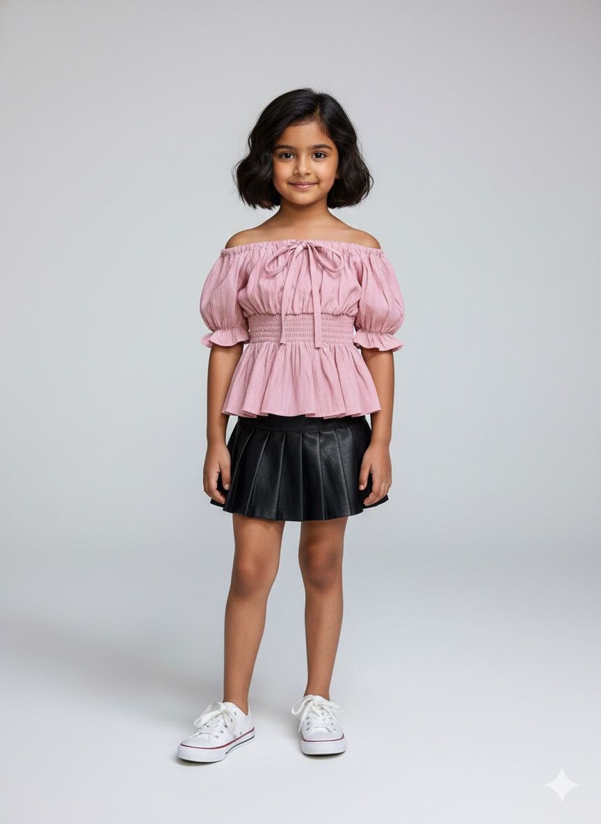 Girls Pink Puff Sleeve Smocked Peplum Top – Cute Summer & Party Wear