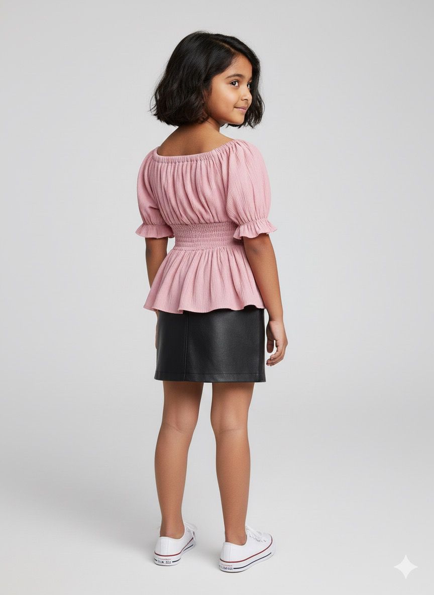 Girls Pink Puff Sleeve Smocked Peplum Top – Cute Summer & Party Wear