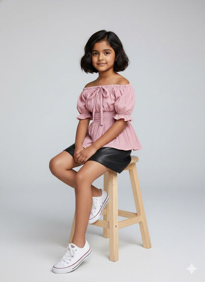 Girls Pink Puff Sleeve Smocked Peplum Top – Cute Summer & Party Wear