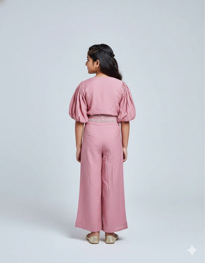 Girls Premium Pink Ethnic Co-ord Set with Embroidered Waist – Festive & Party Wear