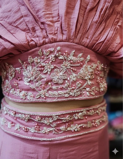 Girls Premium Pink Ethnic Co-ord Set with Embroidered Waist – Festive & Party Wear