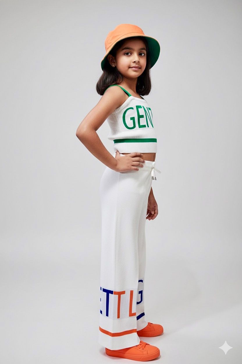 Girls Gentle Knit Co-ord Set | Trendy Crop Top & Wide-Leg Pants | Summer Casual Stylish Outfit for Kids