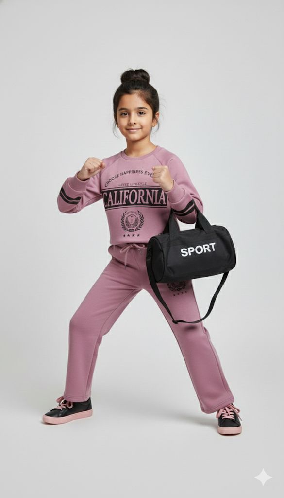 Girls California Lounge Co-ord Set – Soft Magenta Sweatshirt & Wide-Leg Pants | Premium Winter Loungewear for Kids (Copy)