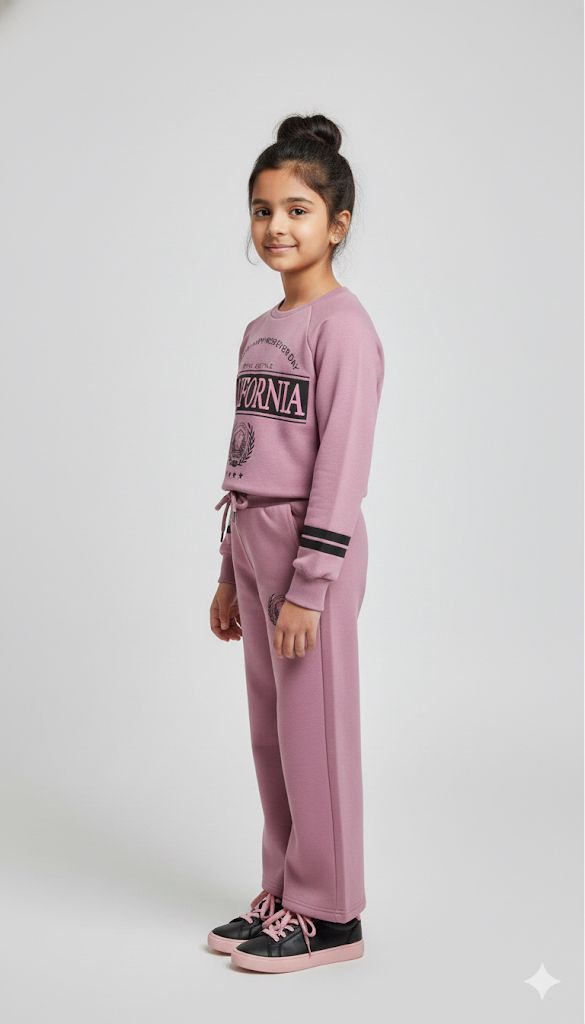Girls California Lounge Co-ord Set – Soft Magenta Sweatshirt & Wide-Leg Pants | Premium Winter Loungewear for Kids (Copy)