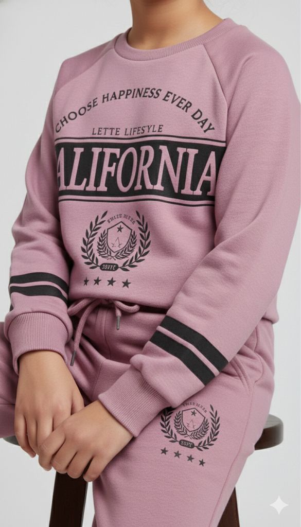 Girls California Lounge Co-ord Set – Soft Magenta Sweatshirt & Wide-Leg Pants | Premium Winter Loungewear for Kids (Copy)