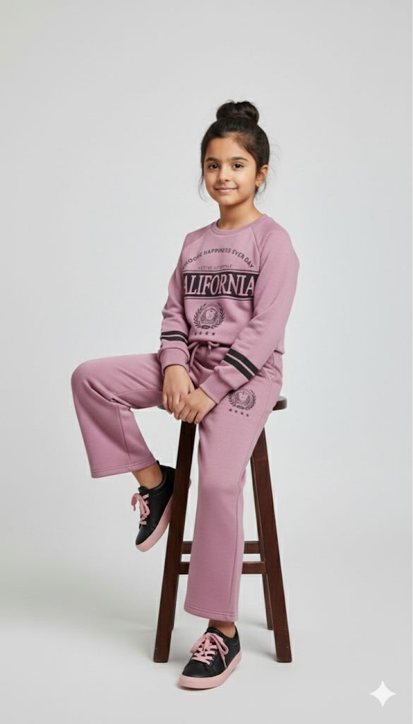 Girls California Lounge Co-ord Set – Soft Magenta Sweatshirt & Wide-Leg Pants | Premium Winter Loungewear for Kids (Copy)