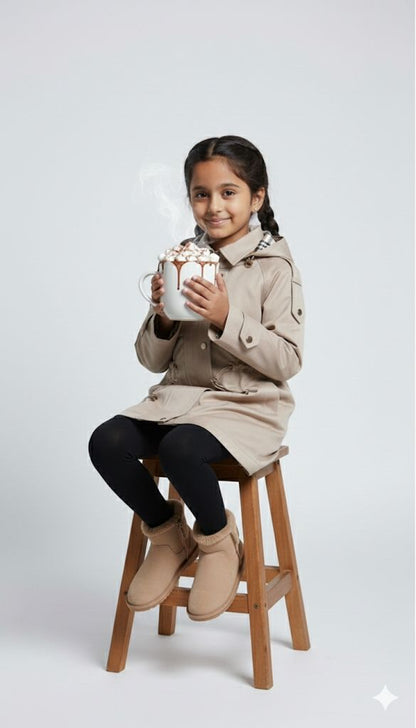 Girls Premium Beige Trench Coat – Winter Warm Long Jacket with Hood | Stylish Kids Outerwear