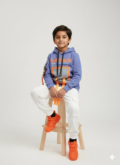 Boys Blue “Confidencial” Utility Hoodie – Reflective Pocket & Strap Detail | Trendy Streetwear Winter Top