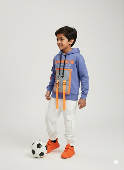 Boys Blue “Confidencial” Utility Hoodie – Reflective Pocket & Strap Detail | Trendy Streetwear Winter Top