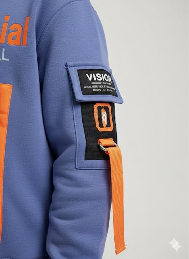 Boys Blue “Confidencial” Utility Hoodie – Reflective Pocket & Strap Detail | Trendy Streetwear Winter Top