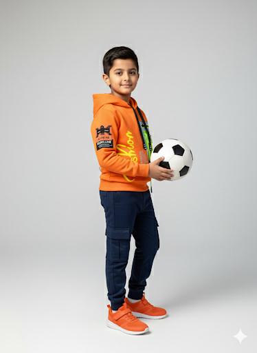 Boys Orange Neon Pocket Hoodie – Trendy Streetwear Style Top