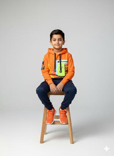 Boys Orange Neon Pocket Hoodie – Trendy Streetwear Style Top