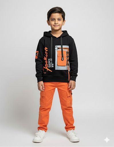 Boys Black Neon Pocket Hoodie – Trendy Streetwear Style Top (Copy)
