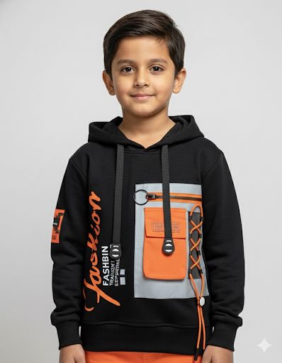 Boys Black Neon Pocket Hoodie – Trendy Streetwear Style Top (Copy)