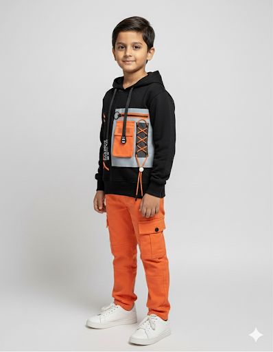 Boys Black Neon Pocket Hoodie – Trendy Streetwear Style Top (Copy)