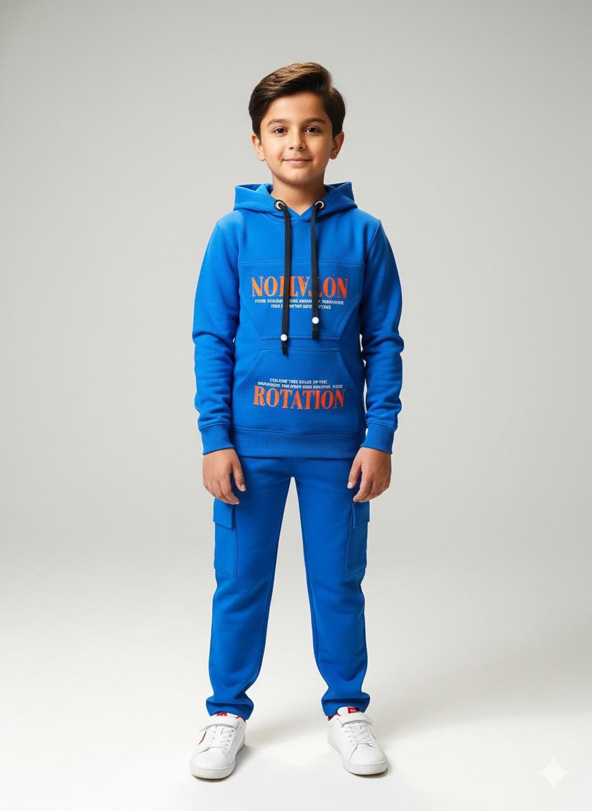 Boys Electric Blue “Rotation” Hoodie & Jogger Co-Ord Set – Winter Warm Tracksuit