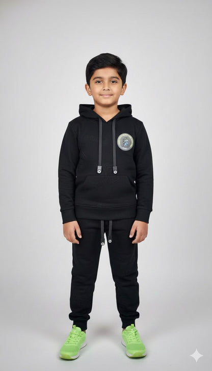 Boys All-Black Premium Hoodie & Jogger Co-ord Set | Winter Warm Kids Tracksuit