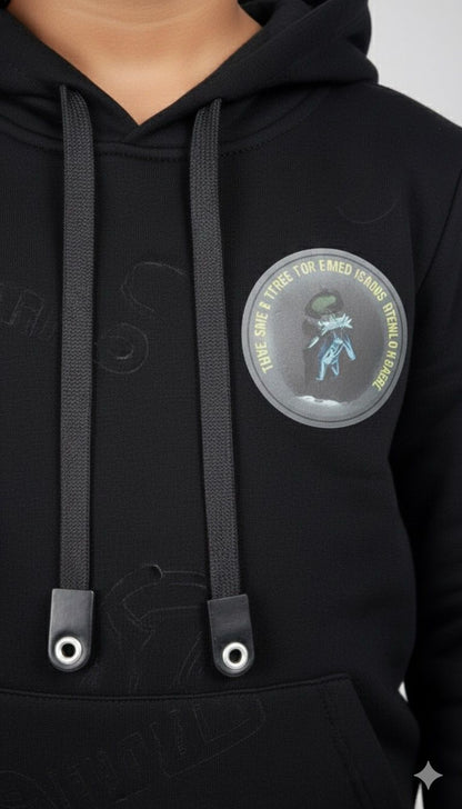 Boys All-Black Premium Hoodie & Jogger Co-ord Set | Winter Warm Kids Tracksuit