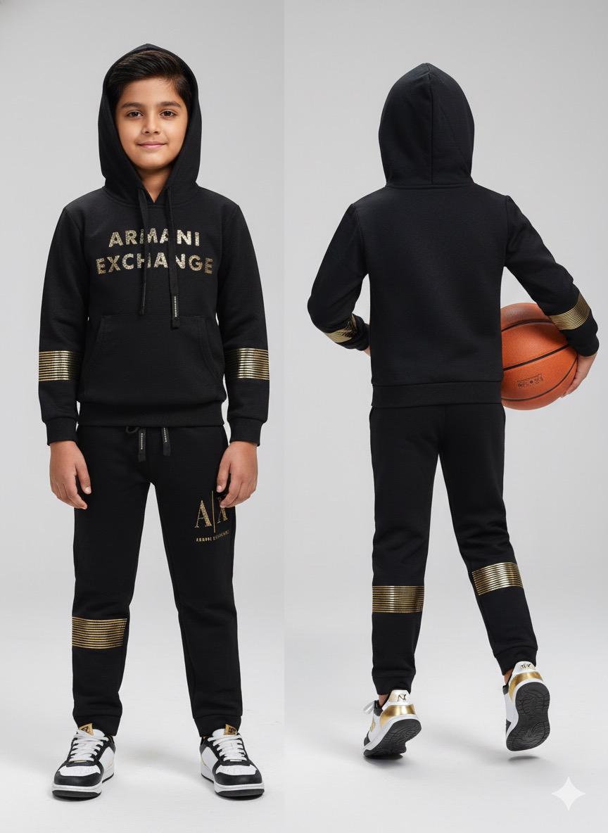 Boys Black & Gold Premium Designer Co-ord Set | Hoodie + Joggers | Winter Luxury Collection