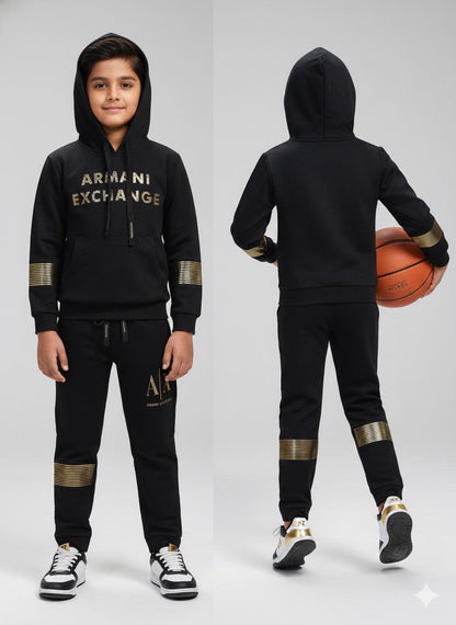 Boys Black & Gold Premium Designer Co-ord Set | Hoodie + Joggers | Winter Luxury Collection