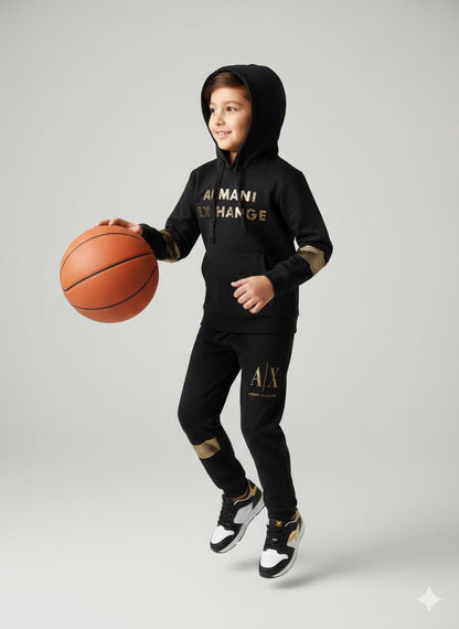 Boys Black & Gold Premium Designer Co-ord Set | Hoodie + Joggers | Winter Luxury Collection
