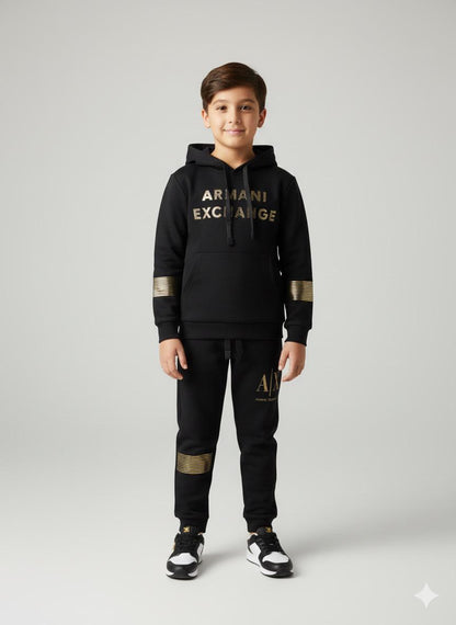 Boys Black & Gold Premium Designer Co-ord Set | Hoodie + Joggers | Winter Luxury Collection
