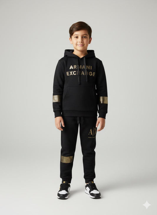 Boys Black & Gold Premium Designer Co-ord Set | Hoodie + Joggers | Winter Luxury Collection