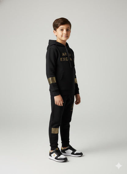 Boys Black & Gold Premium Designer Co-ord Set | Hoodie + Joggers | Winter Luxury Collection