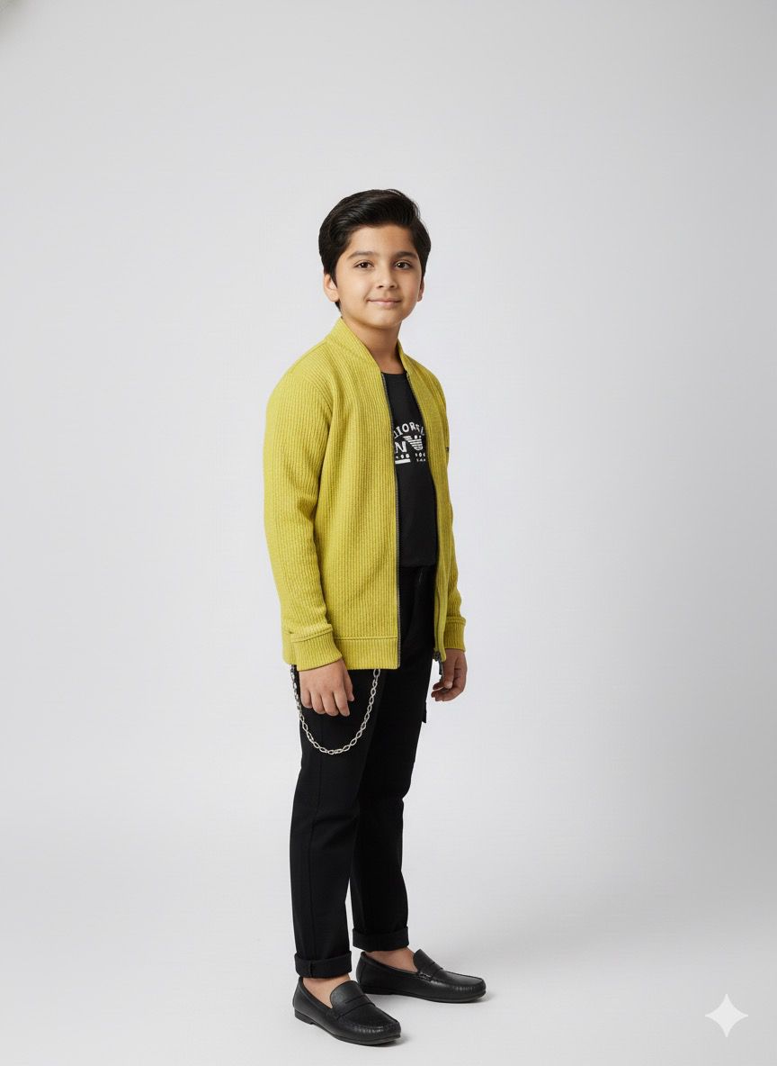 Boys Mustard Party Blazer Jacket With Black T-Shirt | Premium Winter Layer | Festive & Casual Wear