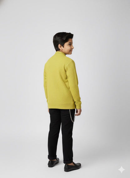 Boys Mustard Party Blazer Jacket With Black T-Shirt | Premium Winter Layer | Festive & Casual Wear