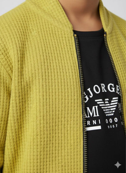 Boys Mustard Party Blazer Jacket With Black T-Shirt | Premium Winter Layer | Festive & Casual Wear