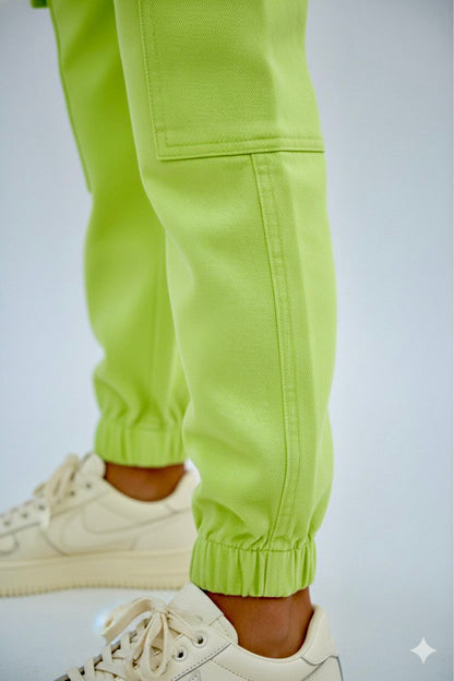 Girls Neon Green Jogger Denim | Trendy Cargo Joggers | Kids Fashion Bottoms