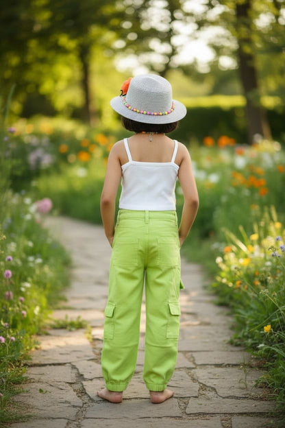 Girls Neon Green Jogger Denim | Trendy Cargo Joggers | Kids Fashion Bottoms