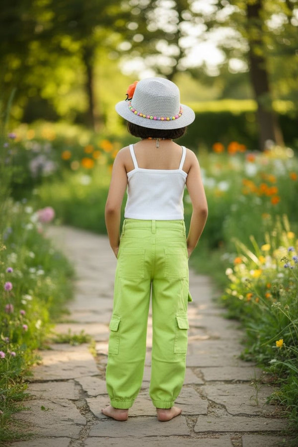 Girls Neon Green Jogger Denim | Trendy Cargo Joggers | Kids Fashion Bottoms