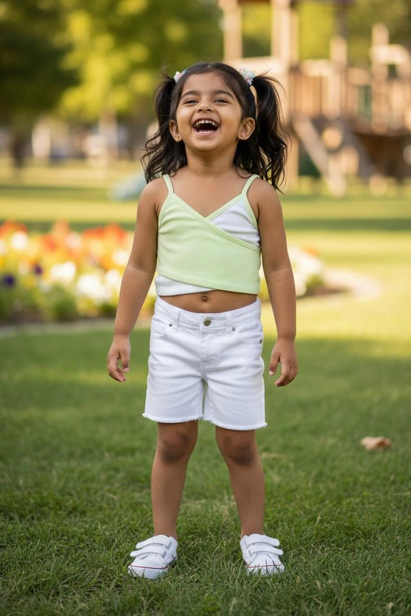Girls Light Green Wrap Crop Top | Stylish Summer Spaghetti Top | Trendy Kids Wear