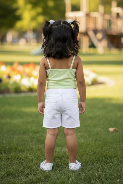 Girls Light Green Wrap Crop Top | Stylish Summer Spaghetti Top | Trendy Kids Wear