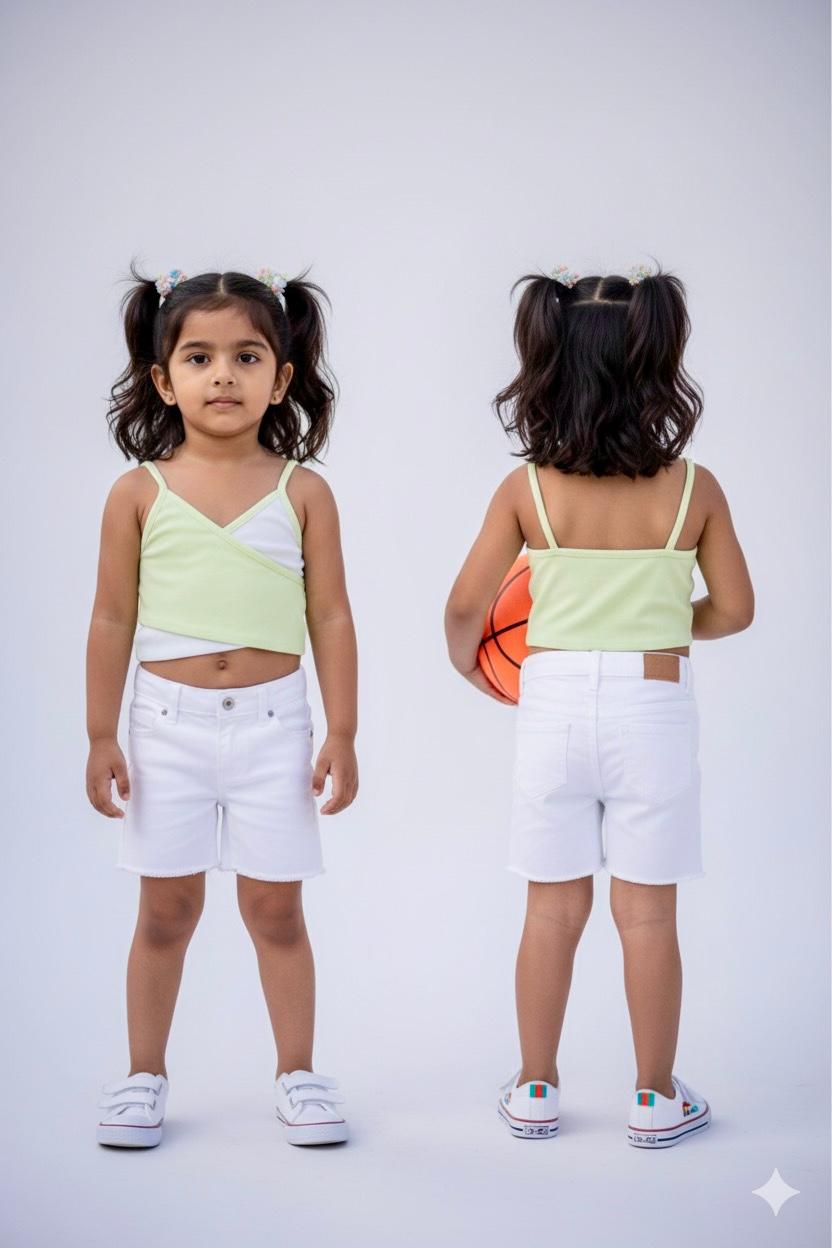 Girls Light Green Wrap Crop Top | Stylish Summer Spaghetti Top | Trendy Kids Wear
