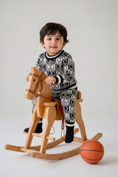 Baby & Toddler Premium Knitted Black & White Co-Ord Set | Winter Warm Logo Sweater & Joggers | Soft Woolen Unisex Outfit