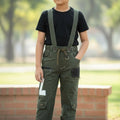 Boys Military Green Cargo Pants with Detachable Suspenders | Multi-Pocket Utility Joggers