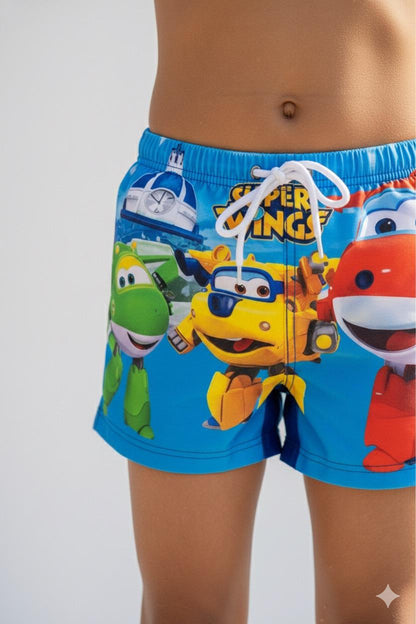 Kids Super Wings Swim Shorts | Quick-Dry Cartoon Swimwear for Boys