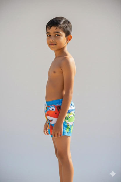 Kids Super Wings Swim Shorts | Quick-Dry Cartoon Swimwear for Boys