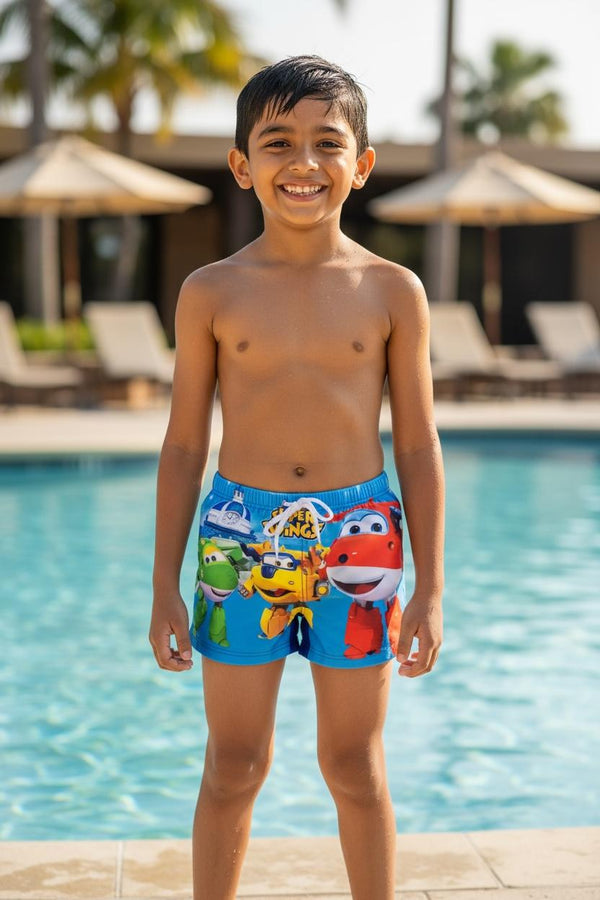 Kids Super Wings Swim Shorts | Quick-Dry Cartoon Swimwear for Boys