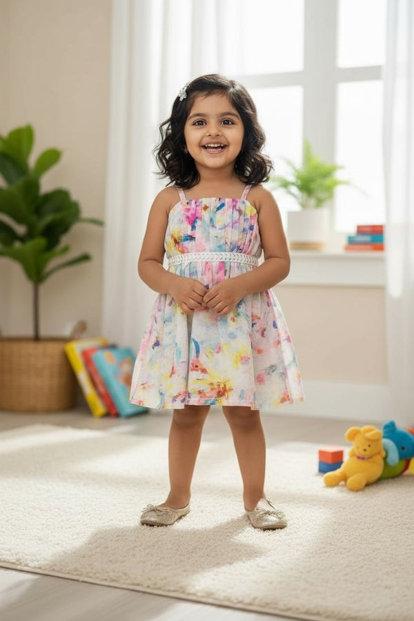 Pastel Floral Summer Dress | Toddler Girls Lightweight Party & Daily Wear Frock